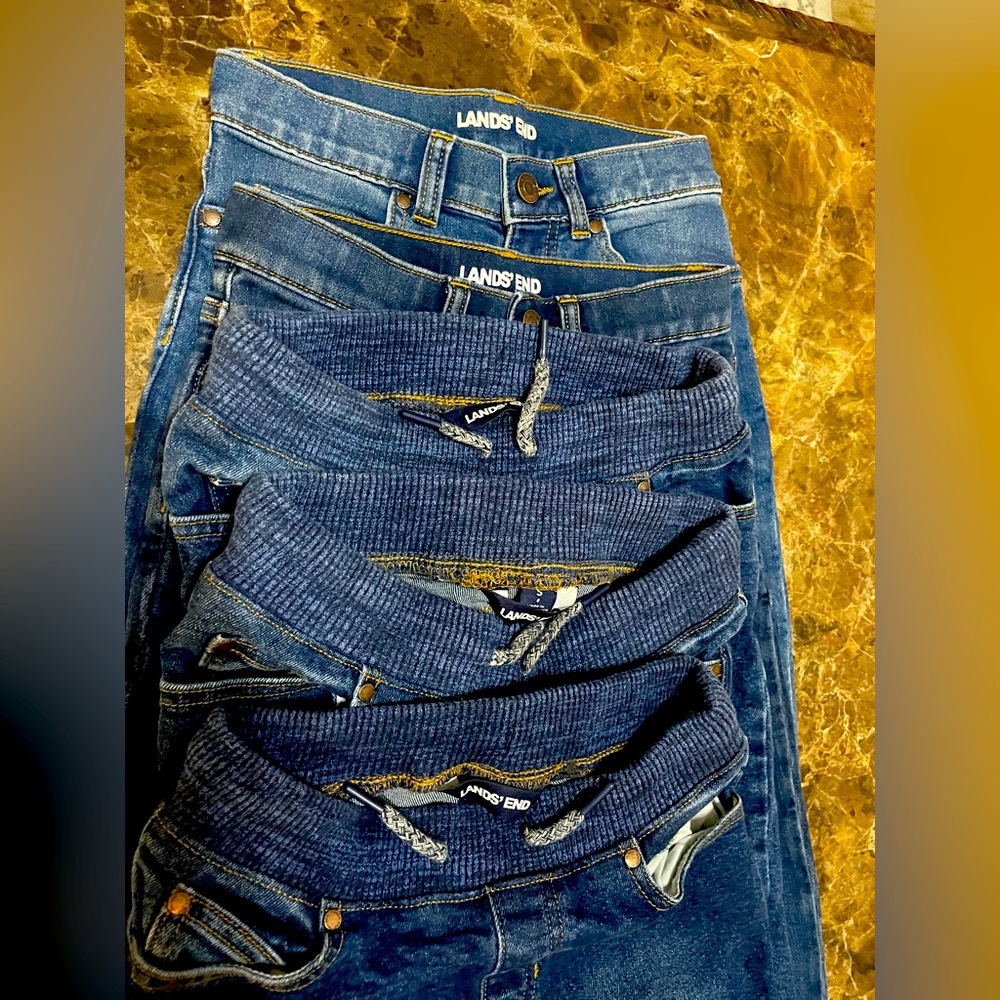 Bundle of 5 pair Lands’ End Boys blue jeans size 8 (2 regular, 3 comfort waist)